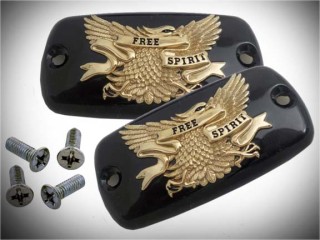 Goldwing Black Master Cylinder Top Covers with Gold Eagle
